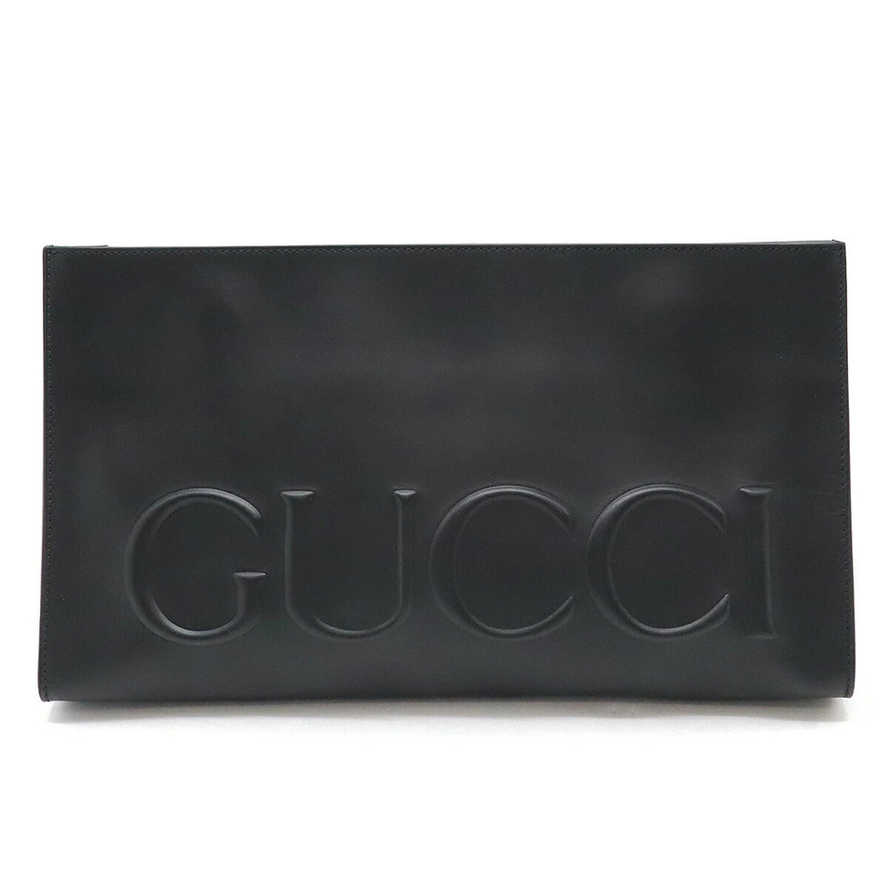 Gucci embossed clutch bag Shoulder leather black
